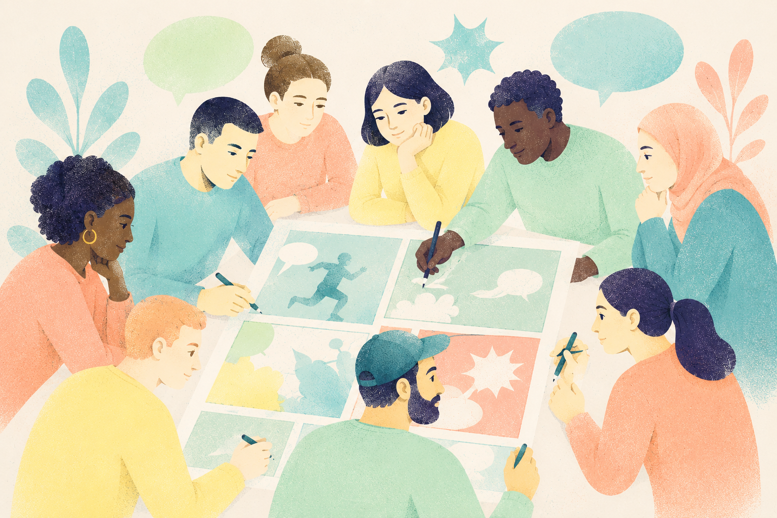 personnes dessinant autour d'une table