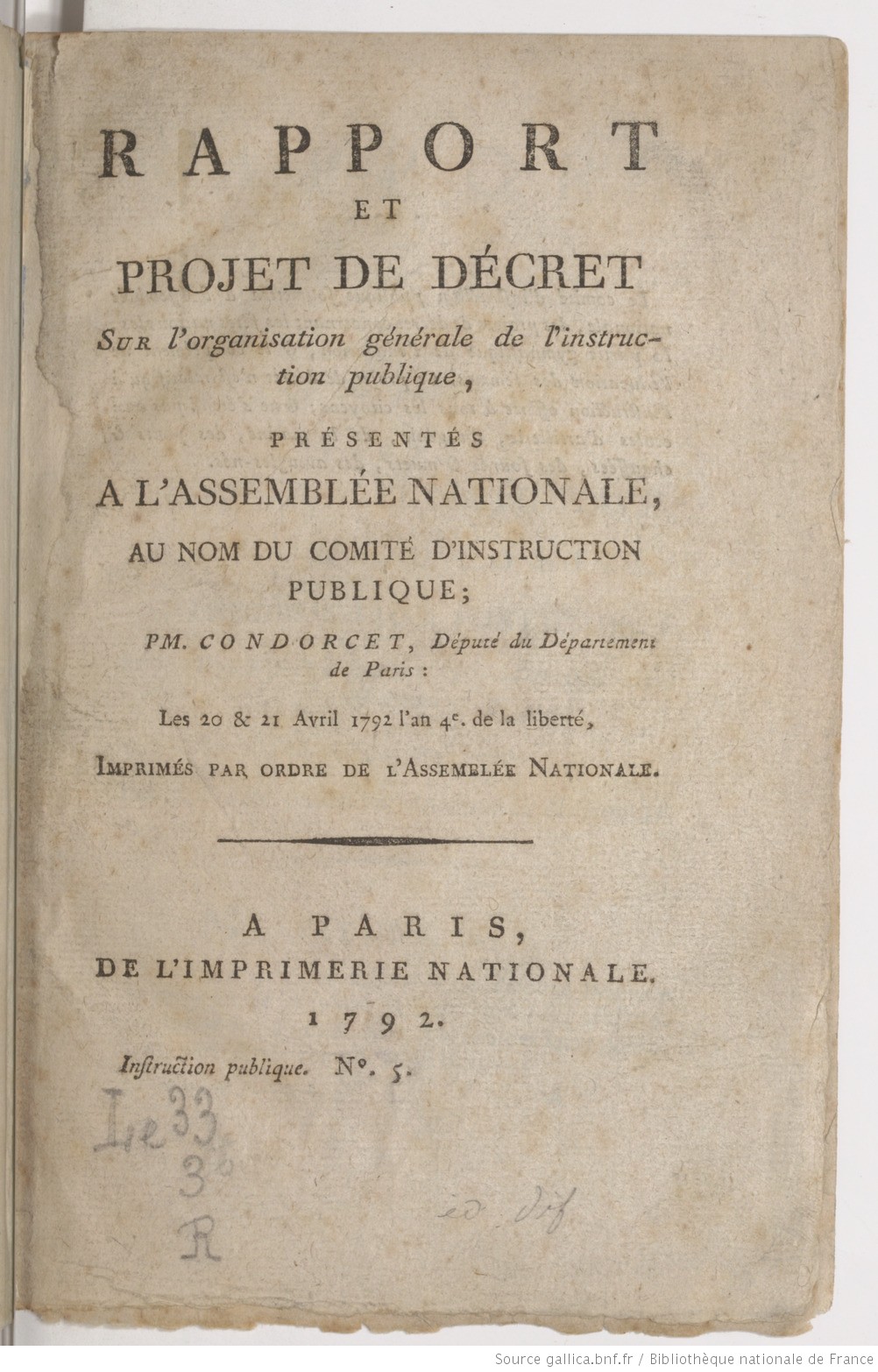Rapport sur l’organisation générale de l’Instruction publique